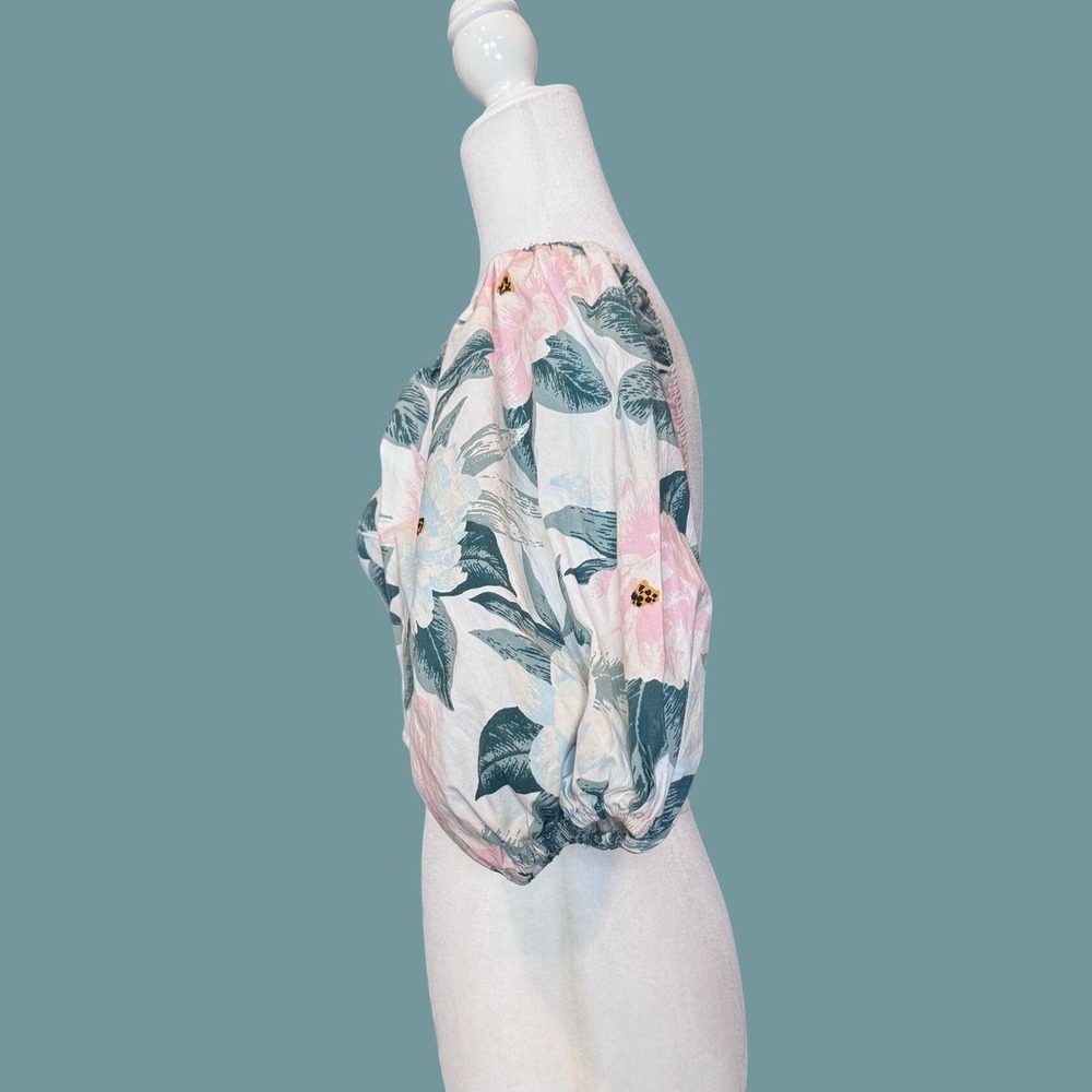 BILLABONG Salty Blonde Back In Town Top M Multicolor Floral Puff Sleeve - Picture 2 of 7
